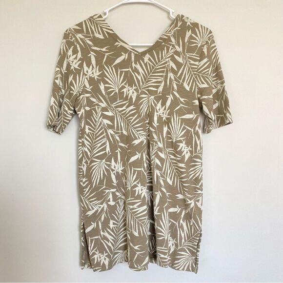 J. Jill Leaf Pattern Pima Double-v Elbow Sleeve Tunic T-shirt Pima Cotton Small - Picture 3 of 8